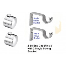 Ddrapes - 2 SS End CAP Finial With 2 Single Bracket for 1 Curtain Rod 